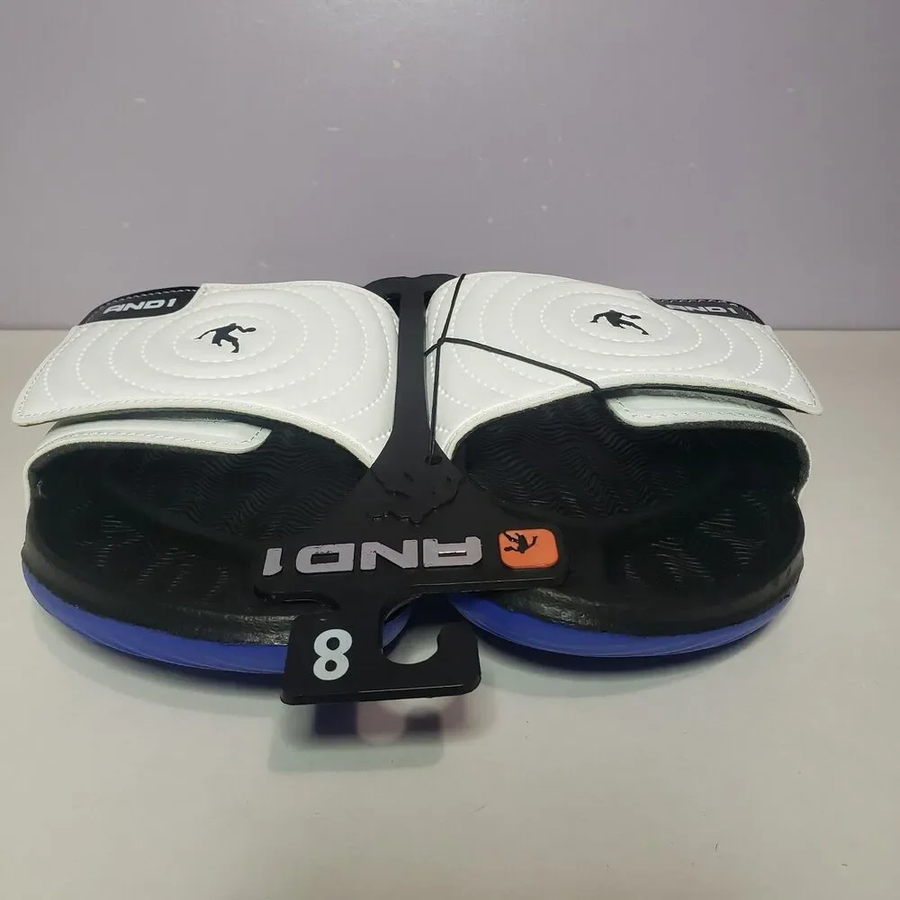 AND1 NWT White Black Men's Unisex Slides Slip On Sandals Sz 8